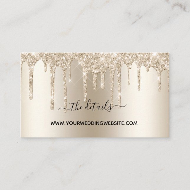 Champagne Glitter Drip Bling Glam QR Code Wedding  Enclosure Card (Front)