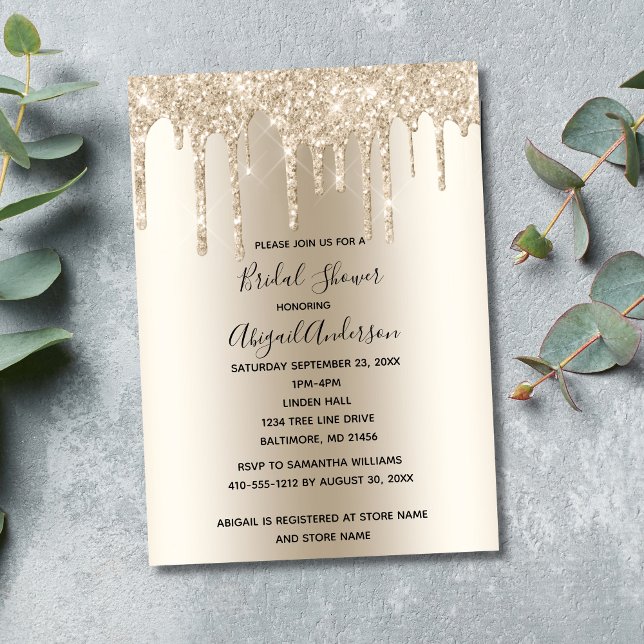 Champagne Glitter Drip Bridal Shower Glam Trendy Invitation (Champagne Dripping Glitter Bridal Shower Invitation. Printed and Digital Download)