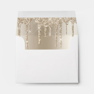 Champagne Glitter Drip Glam Wedding RSVP Card Envelope