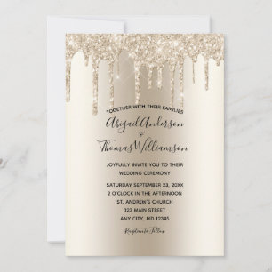 Champagne Glitter Drip Trendy Elegant Wedding Invi Invitation