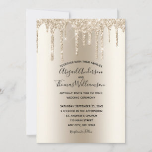 Champagne Glitter Drip Trendy Elegant Wedding  Invitation