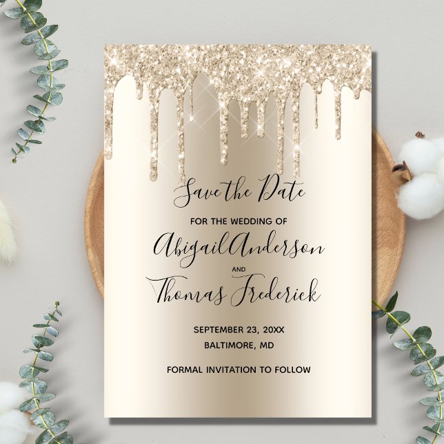 Champagne Glitter Drip Wedding Glam Trendy  Save The Date (Creator Uploaded)
