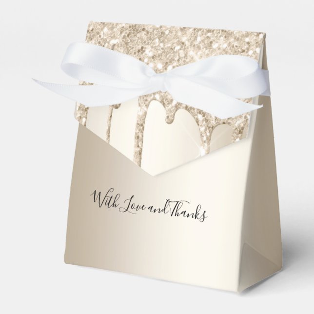 Champagne Glitter Drips Dripping Glitter Wedding  Favour Box (Front Side)