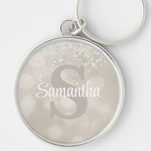 Champagne Glitter Glam Monogram Key Ring
