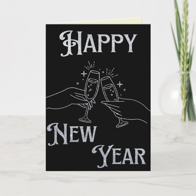 Champagne Glitter Happy New Year Card (Front)