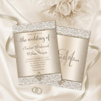 Champagne Glitter Monogram Fleur De Lis Wedding