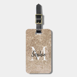 Champagne Glitter Monogram Sparkly Luggage Tag