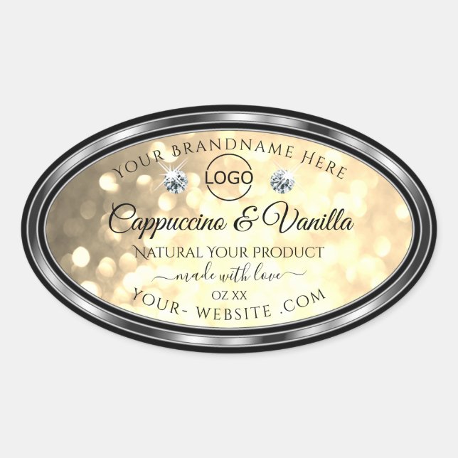 Champagne Glitter Product Labels Diamonds and Logo (Front)