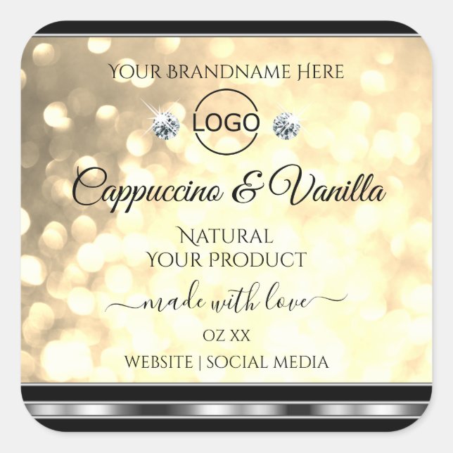 Champagne Glitter Product Labels Diamonds and Logo (Front)