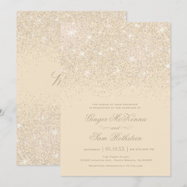 Champagne Glitter Wedding Invitations (Front/Back)