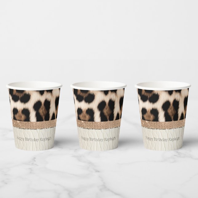 Champagne Glitz Cream Leopard Paper Cups (Multi)