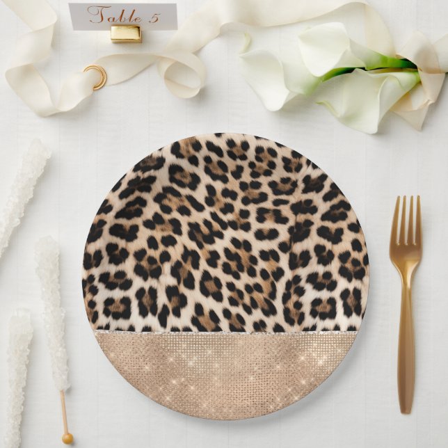 Champagne Glitz Cream Leopard Paper Plate (Wedding)