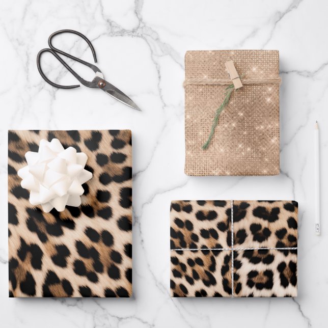 Champagne Glitz Cream Leopard Wrapping Paper Sheet (Front)