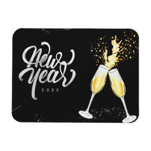 Champagne Gold Black Wine Glass Confetti Modern Magnet