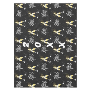 Champagne Gold Black Wine Glass Confetti Modern Ta Tablecloth