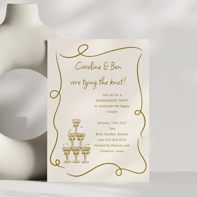 Champagne Gold Doodle Handwritten Engagement Party Invitation (Creator Uploaded)