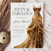 Glamourous Gold Dress Fabulous 50th Birthday Invitation | Zazzle