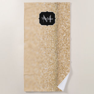Champagne gold faux glitter sparkles Monogram Beach Towel
