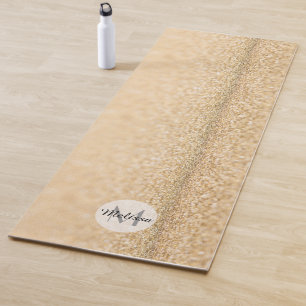 Champagne gold faux glitter sparkles Monogram Yoga Mat