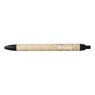 Champagne gold faux glitter sparkles Personalise Black Ink Pen