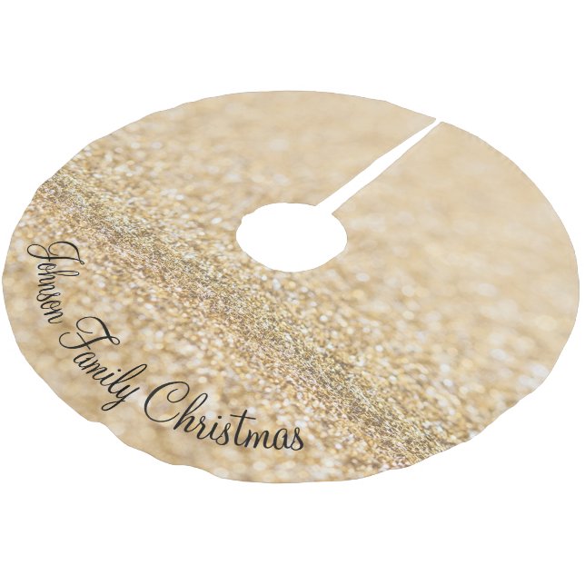 Champagne gold faux glitter sparkles Personalise Brushed Polyester Tree Skirt (Angled)