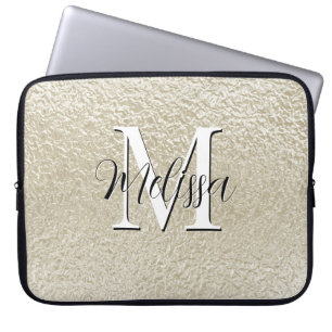 Champagne Gold Foil Modern Monogram Laptop Sleeve