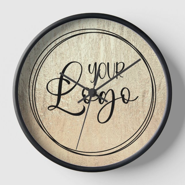 Champagne Gold Glam Texture Logo Clock (Front)
