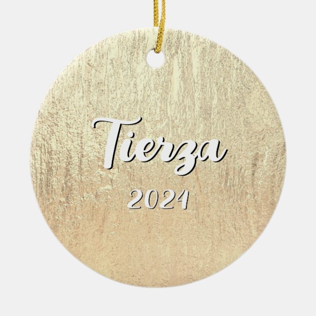 Champagne Gold Glam Texture Personalised Ceramic Ornament (Front)