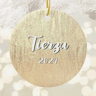Champagne Gold Glam Texture Personalised Ceramic Ornament
