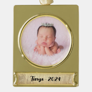 Champagne Gold Glam Texture Personalised Gold Plated Banner Ornament