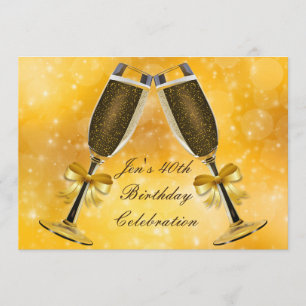 Champagne gold glamour 40th birthday party invitation