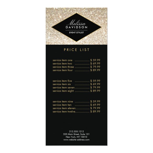Champagne Gold Glitter and Glamour Rack Card (Front)