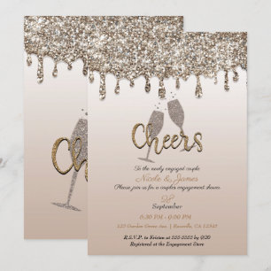 Champagne Gold Glitter Drip Glam Engagement Shower Invitation