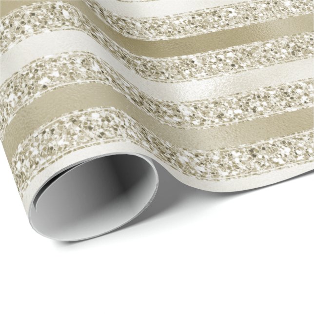 Champagne Gold Glitter Glitz Stripes Wrapping Paper (Roll Corner)