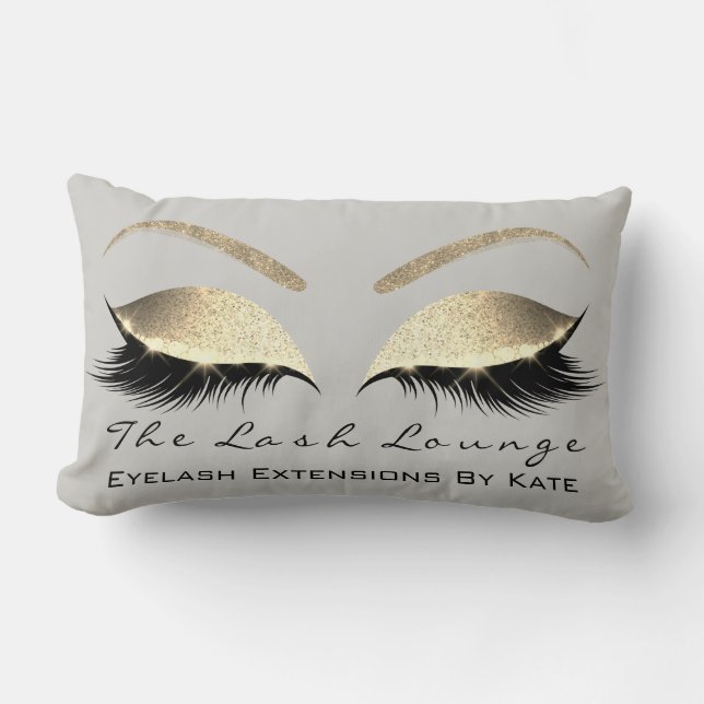 Champagne Gold Glitter Grey Makeup Lashes Beauty Lumbar Cushion (Front)