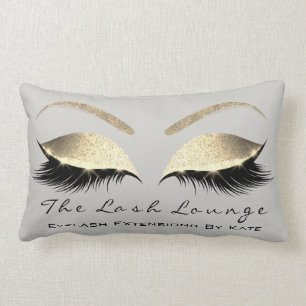 Champagne Gold Glitter Grey Makeup Lashes Beauty Lumbar Cushion