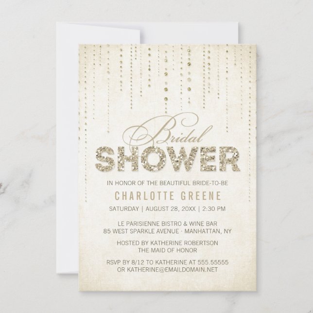 Champagne Gold Glitter Look Bridal Shower Invitation (Front)