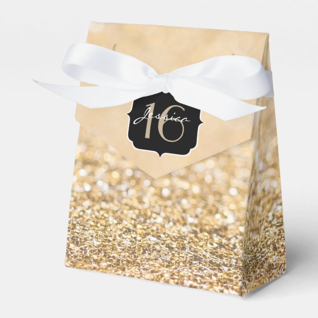 Champagne gold glitter sparkles Sweet 16 Favour Box (Front Side)
