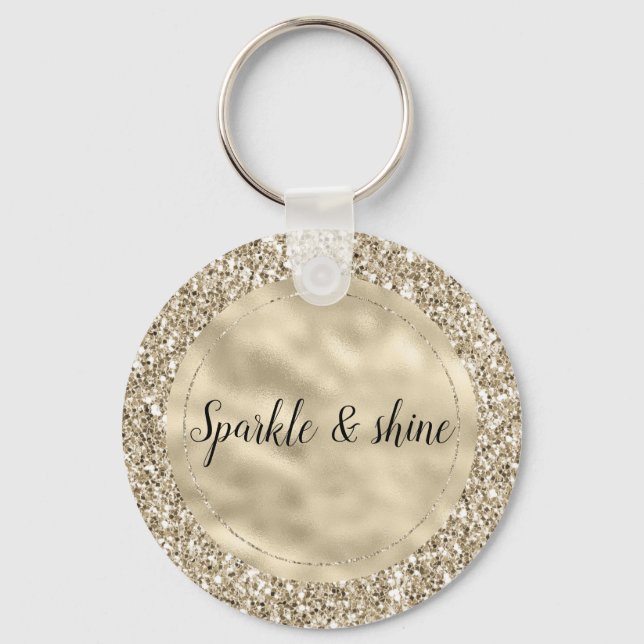 Champagne Gold Glitzy Glitter Key Ring (Front)