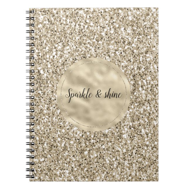 Champagne Gold Glitzy Glitter Notebook (Front)
