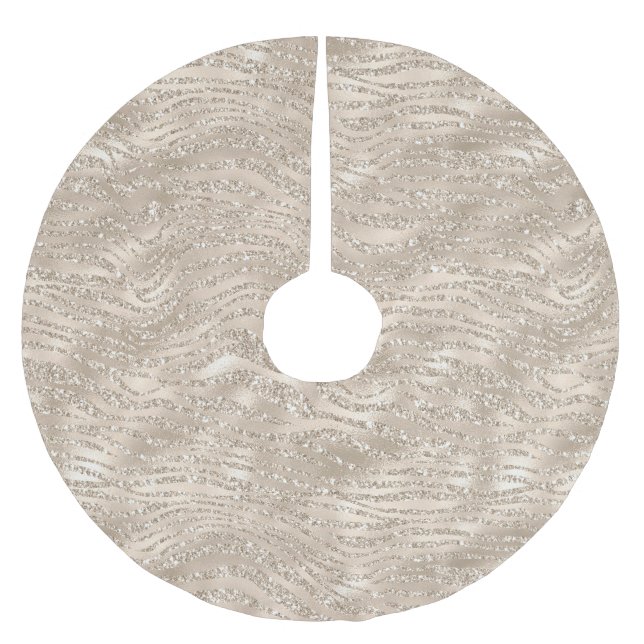 Champagne Gold Glitzy Glitter Zebra Print Brushed Polyester Tree Skirt (Front)