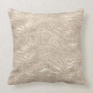 Champagne Gold Glitzy Glitter Zebra Print Cushion