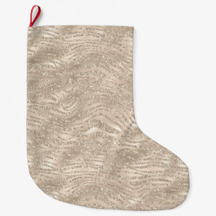 Champagne Gold Glitzy Glitter Zebra Print Large Christmas Stocking