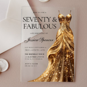 Champagne Gold Gown 70 & Fabulous 70th Birthday Acrylic Invitations