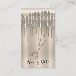 Champagne Gold Hair Stylist Diamond Glitter Drip Business Card