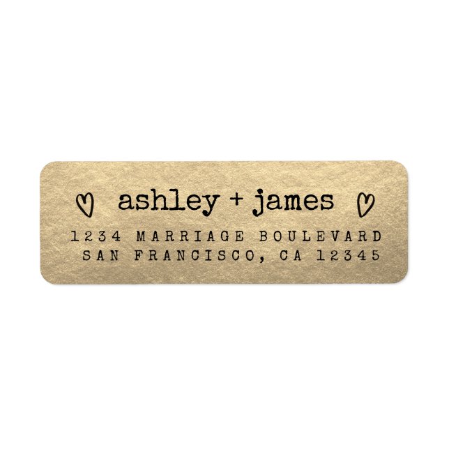 Champagne Gold Heart Couple Return Address Label (Front)