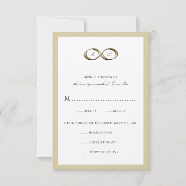 Champagne Gold Infinity Hand Clasp Wedding RSVP Ca Card (Front)