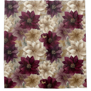 Champagne Gold Lace Snowflakes on Burgundy Shower Curtain