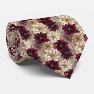 Champagne Gold Lace Snowflakes on Burgundy Tie