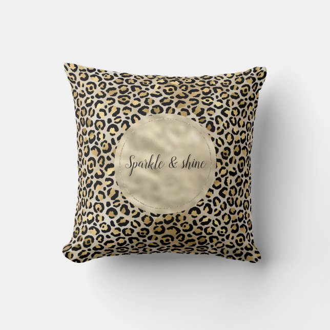 Champagne Gold Leopard Print Cushion (Front)